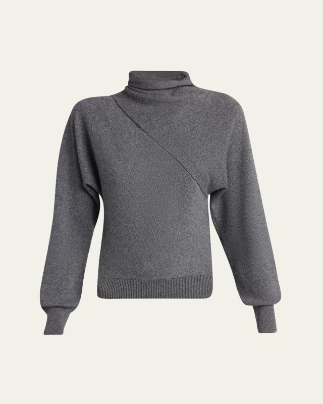 Wrap-Neck Fine Cashmere-Cotton Sweat